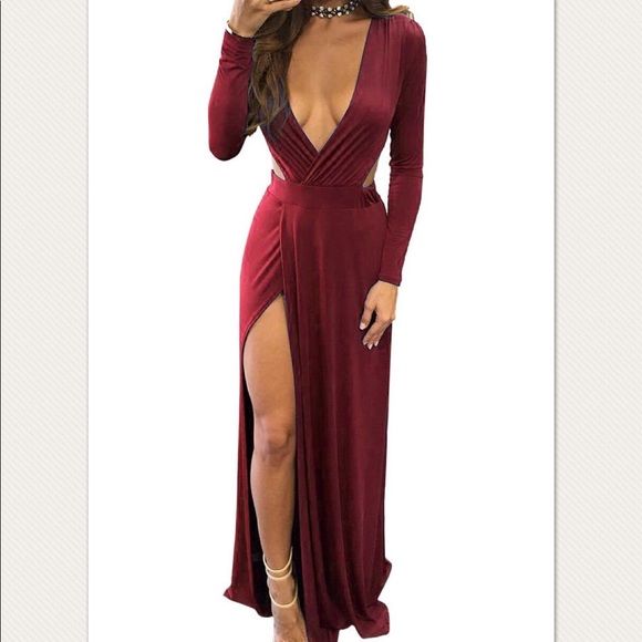 Long Sleeve Red Maxi Dress - Picture 1 of 4
